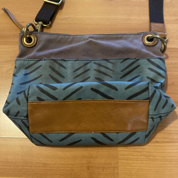 Fossil Crossbody Bag Bucket‎ Keely Herringbone Coated Canvas Adjustable Strap - Picture 6 of 14